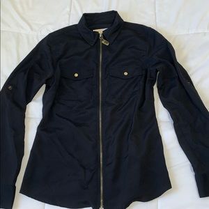 Dark navy blue zip up dress shirt